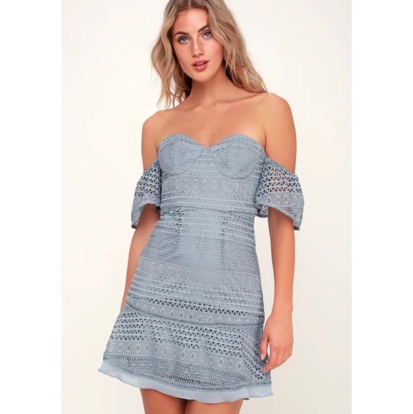 dusty blue bardot dress
